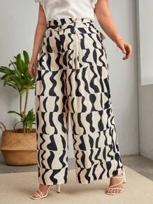 SHEIN Privé Pantalones con estampado de pierna ancha con cinturón - Multicolor - Ver 4