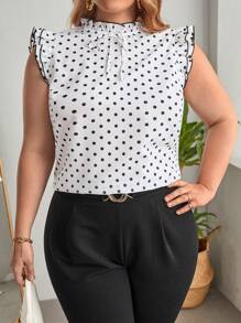 SHEIN Clasi Plus Polka Dot Print Ruffle Trim Blouse - White - View 3