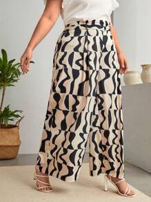 SHEIN Privé Pantalones con estampado de pierna ancha con cinturón - Multicolor - Ver 5