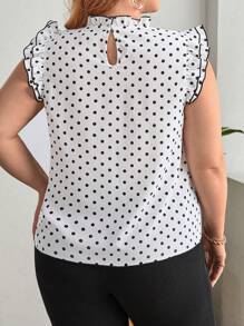 SHEIN Clasi Plus Polka Dot Print Ruffle Trim Blouse - White - View 2