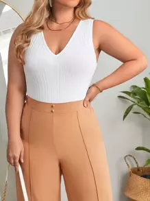 SHEIN Essnce Plus Solid Tank Bodysuit - White - View 6