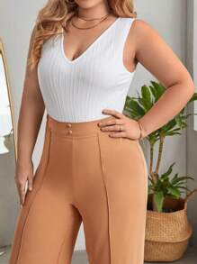 SHEIN Essnce Plus Solid Tank Bodysuit - White - View 7