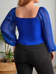 SHEIN Privé áo nữ kích thước lớn Tương phản Mesh màu trơn Giải trí - Màu xanh lam - Xem 2