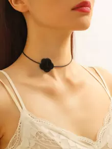 1入組時尚花朵裝飾頸鏈適合女士日常裝飾 - 黑色 - 查看 2