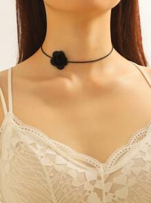 1入組時尚花朵裝飾頸鏈適合女士日常裝飾 - 黑色 - 查看 7