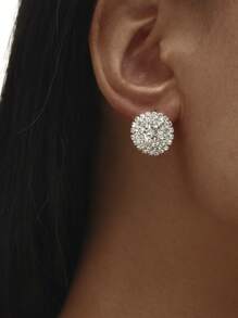 Circle Crystal Earring Stud For Women 1 Pair - Silver - View 9