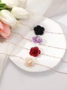 1pc Fashion Flower & Faux Pearl Decor Choker For Women For Daily Decoration Valentines,Mom,Mother,Mother's Day,Gift - Burgundy - View 1