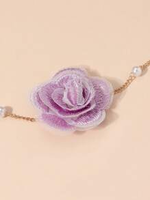 1入組時尚花和人造珍珠裝飾頸鏈適合女士日常裝飾 - 紫色 - 查看 4