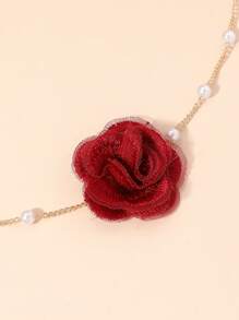 1pc Fashion Flower & Faux Pearl Decor Choker For Women For Daily Decoration Valentines,Mom,Mother,Mother's Day,Gift - Burgundy - View 4