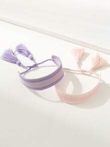 2入組/套波西米亞流蘇墜飾可調節編織手鏈適合女士日常裝飾 - 彩色 - 查看 2