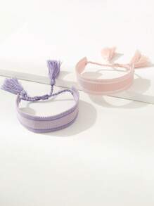 2入組/套波西米亞流蘇墜飾可調節編織手鏈適合女士日常裝飾 - 彩色 - 查看 3