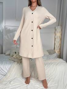 素色吊帶上衣和褲子和長袍家居套裝