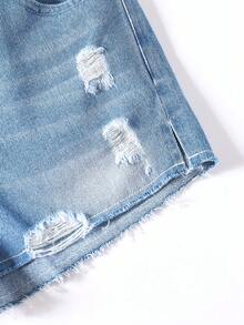 Chicas Shorts mezclilla desgarro bajo crudo - Lavado ligero - Ver 3