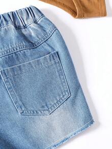 Chicas Shorts mezclilla desgarro bajo crudo - Lavado ligero - Ver 4