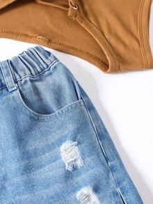 Chicas Shorts mezclilla desgarro bajo crudo - Lavado ligero - Ver 6