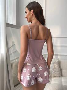 卡通图案蝴蝶结睡衣套装 / 睡衣套装 - 藕粉色 - 查看 2