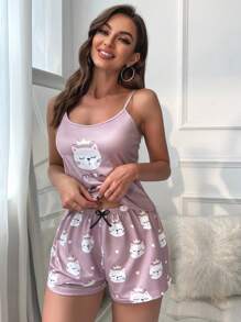 卡通图案蝴蝶结睡衣套装 / 睡衣套装 - 藕粉色 - 查看 5