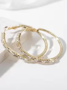 1pair Fashionable Copper Hoop Earrings With Square-Shaped Multicolor Cubic Zirconia For Women, Suitable For Daily Wear, Luxury High-End Party Gift