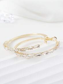 1pair Fashionable Copper Hoop Earrings With Square-Shaped Multicolor Cubic Zirconia For Women, Suitable For Daily Wear, Luxury High-End Party Gift