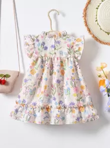 Souflis Souflis Baby Girl Floral & Rabbit Print Ruffle Trim Dress - Multicolor - View 2