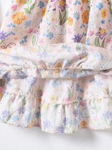 Souflis Souflis Baby Girl Floral & Rabbit Print Ruffle Trim Dress - Multicolor - View 5
