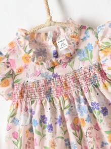 Souflis Souflis Baby Girl Floral & Rabbit Print Ruffle Trim Dress - Multicolor - View 6