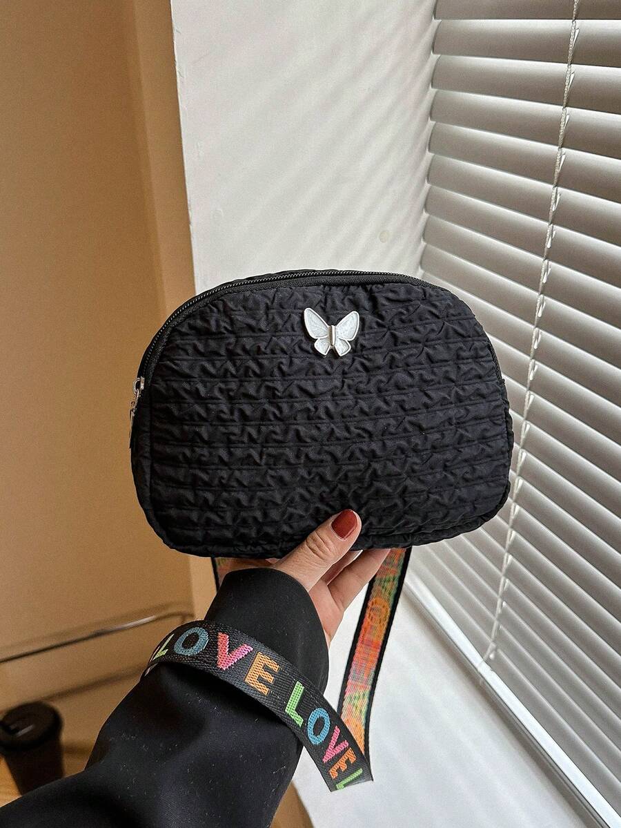 Mini Bum Bag Black Butterfly Decor Dây đeo có thể điều chỉnh cho hàng ngày - màu đen - Xem 1
