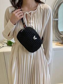 Mini Bum Bag Black Butterfly Decor Dây đeo có thể điều chỉnh cho hàng ngày - màu đen - Xem 2