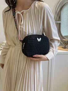 Mini Bum Bag Black Butterfly Decor Dây đeo có thể điều chỉnh cho hàng ngày - màu đen - Xem 3