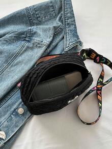 Mini Bum Bag Black Butterfly Decor Dây đeo có thể điều chỉnh cho hàng ngày - màu đen - Xem 4