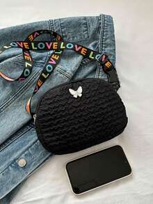 Mini Bum Bag Black Butterfly Decor Dây đeo có thể điều chỉnh cho hàng ngày - màu đen - Xem 7