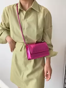 Mini Flap Túi Vuông Cá Sấu Dập Nổi Kim Loại Funky - Màu Hồng Tươi - Xem 1