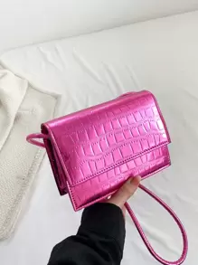 Mini Flap Túi Vuông Cá Sấu Dập Nổi Kim Loại Funky - Màu Hồng Tươi - Xem 4