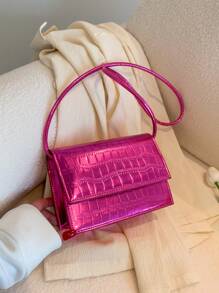 Mini Flap Túi Vuông Cá Sấu Dập Nổi Kim Loại Funky - Màu Hồng Tươi - Xem 6