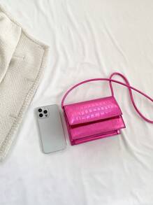 Mini Flap Túi Vuông Cá Sấu Dập Nổi Kim Loại Funky - Màu Hồng Tươi - Xem 8