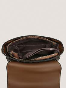 All Over Print Square Bag Brown Buckle Decor Top Handle For Work - Multicolor - View 5