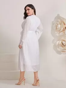 Modelyn Plus Keyhole Neckline Belted Dress - White - View 2