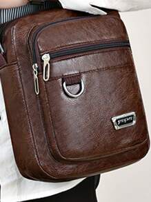 Mini Square Bag Brown Zipper Front Adjustable Strap For Daily, Handbag Schoolbag Sling Bag Sport Bag For High School University Student For Travel College School Waterproof Gifts For Men College Bag Fathers Day Gifts Summer Medieval Dad Vintage Bag Freshman For Books Back To School Multi-Functional Dorm Crossbody Bag Shoulder Bag Side Bag Students Commute Summer Bag Sling Bag For Man Man Bag Cross Body Bag Side Bag School Supplies Fall Messenger Bag Bag For Man Cylinder Bag Old Money Halloween Christmas Scream Men Bag Bag For Men - Brown - View 3