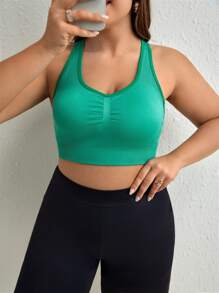 Plus Ruched Sports Bra - Green - View 1
