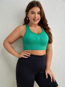 Plus Ruched Sports Bra - Green - View 5