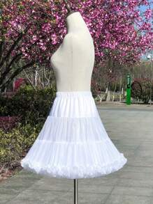 1 件女士纯色多层优雅衬裙，适合婚礼派对秋季女士服装 - 白色 - 查看 2