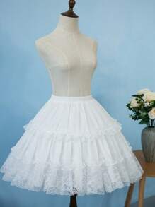 1入組女式撞色蕾絲荷葉邊下擺優雅襯裙適用於婚禮派對 - 米色 - 查看 1