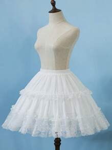 1入組女式撞色蕾絲荷葉邊下擺優雅襯裙適用於婚禮派對 - 米色 - 查看 2