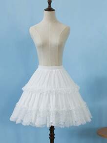 1入組女式撞色蕾絲荷葉邊下擺優雅襯裙適用於婚禮派對 - 米色 - 查看 3