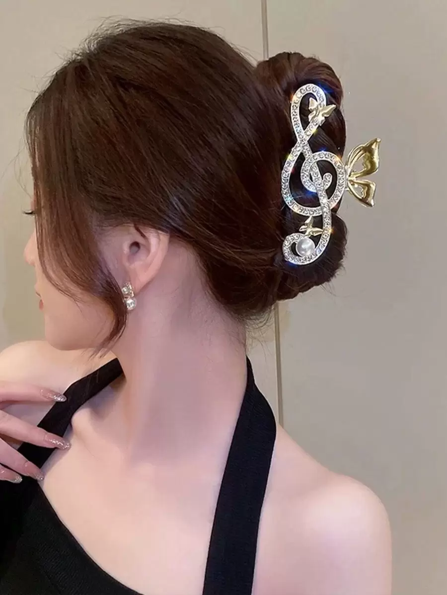1 件女士金色闪亮音符形发夹，适合日常佩戴派对发夹爪夹发夹发夹发夹发夹发夹，学校用品，学院秋冬发饰，适合女士度假装扮 - 金色 - 查看 1