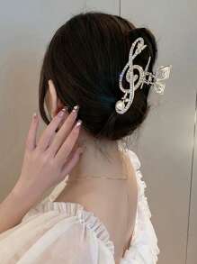 1 件女士金色闪亮音符形发夹，适合日常佩戴派对发夹爪夹发夹发夹发夹发夹发夹，学校用品，学院秋冬发饰，适合女士度假装扮 - 金色 - 查看 2