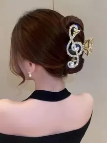 1 件女士金色闪亮音符形发夹，适合日常佩戴派对发夹爪夹发夹发夹发夹发夹发夹，学校用品，学院秋冬发饰，适合女士度假装扮 - 金色 - 查看 3