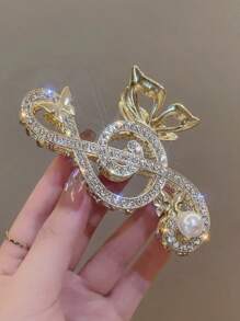 1 件女士金色闪亮音符形发夹，适合日常佩戴派对发夹爪夹发夹发夹发夹发夹发夹，学校用品，学院秋冬发饰，适合女士度假装扮 - 金色 - 查看 4