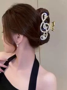 1 件女士金色闪亮音符形发夹，适合日常佩戴派对发夹爪夹发夹发夹发夹发夹发夹，学校用品，学院秋冬发饰，适合女士度假装扮 - 金色 - 查看 5