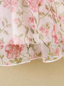 SHEIN Toddler Girls Floral Print Puff Sleeve Mesh Overlay Dress